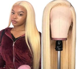 613 Blonde Lace Front Wig Straight Honey Blonde Human Hair Wigs для женщин, предварительно вырванных с детскими волосами 150 плотность 13х4 Blonde Wig214668829