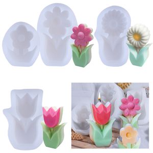 Four Flower Series Aromatherapy Candle Silicone Mold 3D Tulip Sunflower Candle Mold DIY Manual Soap Gypsum Molds for Resin Mould