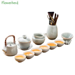 Glassa grigio ghiaccio kung fu set da tè set di case home office ceramica maniglia da tè tazza di tè vaso di tè grigio e set di tazza set di tè di lusso