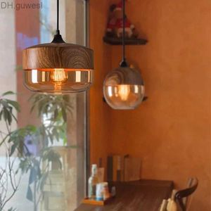 مصابيح قلادة Nordic LED Glass Glass الثريا الحديثة الخشب الإبداعي غرفة نوم غرفة الطعام Living Living Wooden Colored YQ240410