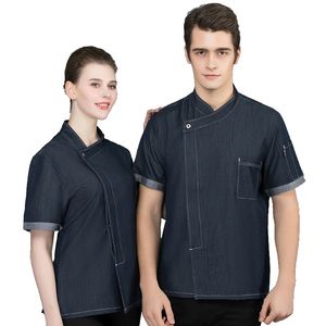 2 cores por atacado unissex cozinha uniforme uniforme de verão de luva curta de manga de trabalho roupas de trabalho de trabalho respirável cozinheiro desgaste