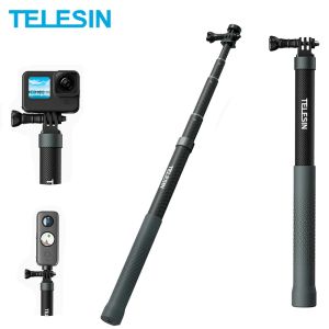 Monopods Telesin 1,2m 3m Monopod Selfie Selfie Selfie Extendível com 1/4 de parafuso para GoPro 12 11 10 Insta360 X2 X3 DJI Ação 4 CAM 4