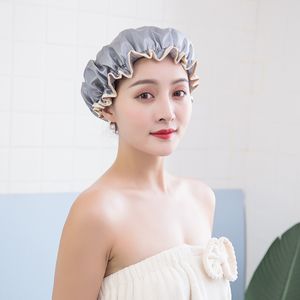Women Hair Cap Thick 1Pc Waterproof Bath Hat Double Layer Shower Hair Cover Women Supplies Shower Cap Hat Bathroom Accessories