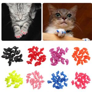 Novo 20pcs fofo silicone macio gato unhas / garra de pata de gato / com arco protetor de unhas de animais de estimação / tampa de unhas de gato com cola grátis Appliadora