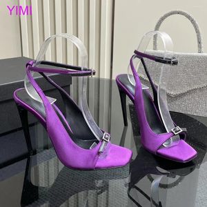 Sandali di seta a colore solido da donna tacchi alti da donna quotidianamente lavoro elegante elegante scarpe abiti vuoti in bocca viola