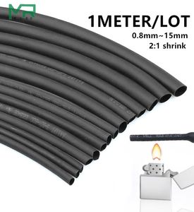 1 METER/LOT 2:1 Black 0.8mm~10mm Polyolefin Cable Sleeves Electronic component DIY Connector Repair heat shrink tube