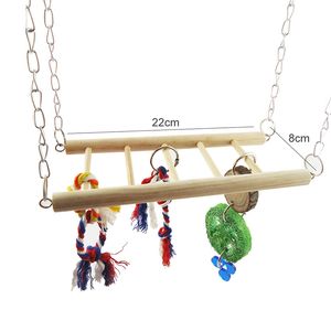 Parrot Ladder Swing Wooden Natural Bite Resistant Bird Toy Hamster Climbing Swing Toy Parrot Training Toy Bird Cage Accessories