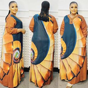 Afrikansk klänning för kvinnor Africa tryckklänningar Klädkläder Casual Long Robe Free Size 240319