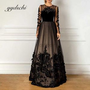 Urban Sexy Dresses Applique Beading Prom Dress Long Sleeve Lace Cocktail Party Elegant Floor Length Illusion Black Evening Dresses for Women 2023 240410