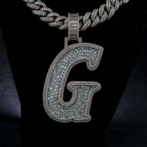 Luxury Hip Hop Pendant Iced Out Moissanite Diamond Baguette Cut g Initial Letter Pendant 925 Silver Custom Moissanite Pendant