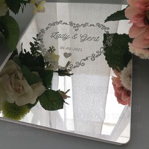 Livro de convidados Livro de visitas ao casamento Nomes personalizados de espelhos personalizados Data Blank Favor Decor Decor Party Heart Love Frame G017