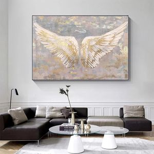 Moderne Glamflügel aus Goldflügeln Leinwand Gemälde weiße Engelsflügel -Plakate und Druckwandkunst für Wohnzimmer Wanddekoration Cuadros
