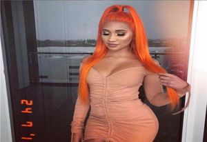 150 Dichte 13x4 Frontalperücke Silky gerade Orange mit Babyhaaren rund um glühlos jungfräuliche menschliche Haare1166931 gefärbt