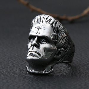 Bilim kurgu goth frankenstein çelik yüzükler erkekler için punk korku bilim adamı bisikletçisi 14k altın kafatası erkekler ring moda takı