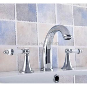 Bathroom Sink Faucets Basin Faucet Polished Chrome Widespread 3 Hole Deck Mounted Dual Handle Cold Water Mixer Tap Lnf546 Drop Deliv Dhmzx