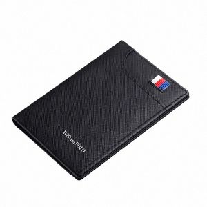 Williampolo Men's Wallet 6カード所有者のための革革の贅沢なクレジットカードウォレット男性の小さな財布ギフトブラックs2ye＃