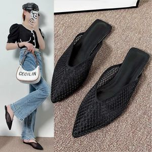 Shoes Cover Toe Slippers Women Summer Slides Pantofle Low Fashion Luxury Pointed Flat Rome Hoof Heels Cotton Fabric Rubber 240326