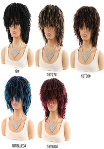 Curto dreadlock ombre Borgonha loira traidora de crochê azul peruca sintética para mulheres negras mole faux locs tranças wig wit5056348