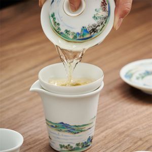 180 ml Jingdezhen Landscape Ceramic Gaiwan Cup handmålad te Tureen kinesisk retro Tea Set Accessories Tea Ceremony Drinkware