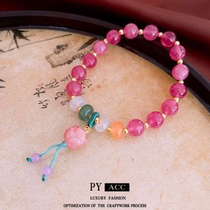 Real Gold Electroplated Flower Strawberry Crystal Bracelet 고대 Sweet Hand String China-Chic Premium Versatile Handwear