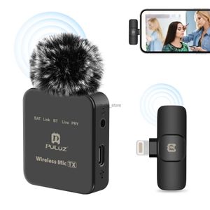 Microphones Puluz Wireless Lavalier Microphone 2.4G Mic for iPhone iPad Android Type-C Phones Tablets Live Streaming Interview VloggingQ