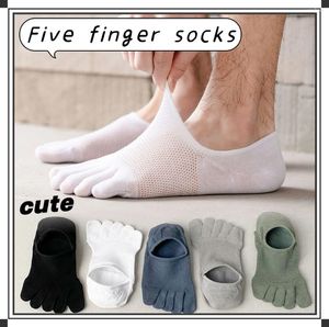 Men's Socks Five Finger Cute Pure Cotton Split Toe Thin Solid Color Breathable Mesh Hollow Anti Odor Sports