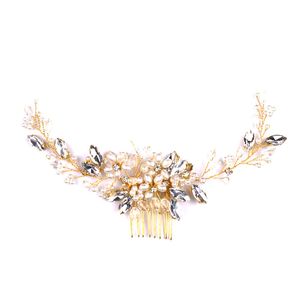 Golden Wire Bridal Hair Comb Wedding Hair Accessories Pearl Beads Tiaras Hairband Hair Jewelry Twig Style Headpiece TEN