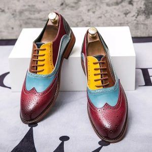 Boots Fashion Men Brogue Shoes Big Size 47 48 Wedding Party Leather Shoes Men Lace Up Pointed Toe Dress Shoes Multi Color Formal Shoes