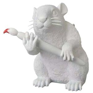Modern konst lyxig banksy kärlek råttstaty svartvitt råtta mus figurin gata konst heminredning skulptur djur figurer