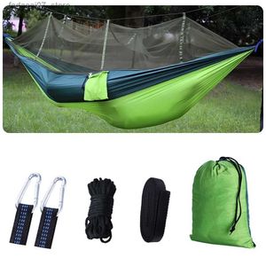 Hammocks Tourist Sleep Hammer 260x140cm utomhus camping hängmatta 1-2 personer som kommer att svänga ultralätt hängmatta med myggnät Portableq