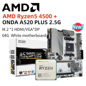 マザーボードNEW AMD R5 4500 CPU +ONDA A520PLUS 2.5GソケットAM4ホワイトマザーボードDDR4 64GB PCIE 3.0 M.2デスクトップメインボードオーバーロッキ