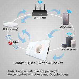 Bingoelec Zigbee Touch Switches 1/2/3gang Akıllı Işık Anahtarı Google Alexa Uygulama Kontrolü AB Standart Duvar Soketi
