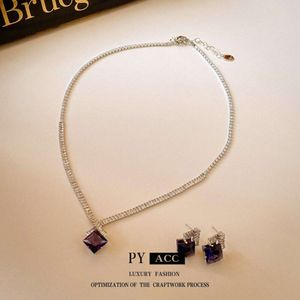 Sier Needle Purple Zircon Diamond From South Korea Fashion Light Design Sense Simple and Popular New Earrings