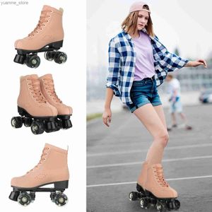 Inline Roller Skates Double-Row Quad Roller Skate Shoes 4 Wheels Skates For Women Men Adult Indoor Outdoor Skating High Top Sneakers Flashing Wheel Y240410