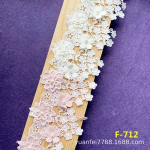 1 Yard 8cm wide Pink White Three-dimensional Flower Nailing Bead Lace Trim Heavy industry Lolita Lace Accessories Wedding Dress