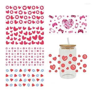 Adesivos de janela UV DTF Sticker Love Theme For The 16oz Libbey Glasses Wraps Cup pode ser impermeável DIY Fácil de usar decalques personalizados D9512