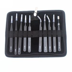 Novo pinça de chegada 12 peças kit de ferramentas de tweezers ESD Kit anti-estático não-estático de aço inoxidável padrão com bolsa de armazenamento