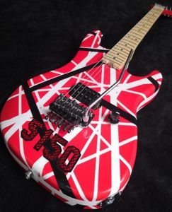 Promozione Eddie Edward Van Halen 5150 Stripe White Red Electric Guitar Originale Floyd Rose Special Bridge Tremolo Blocking dado B3780981