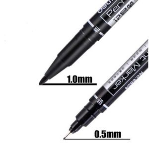 1pcs Black/Blue/Red Colored Dual Tip 0.5/1 mm Fast Dry Fine Point Permanent Marker Pens for School Office Supplies Stationery