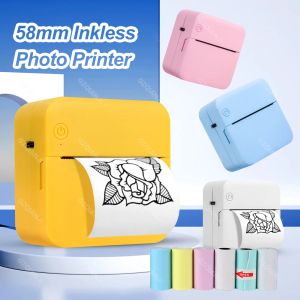 プリンター57mmサーマルポータブルミニフォトプリンター多機能ワイヤレスBluetooth Paper接着ロールラベルメーカー接続