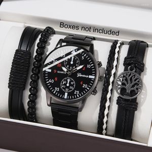 Wristwatches Hip Hop Mens Fashion Watches Luxury Male Clock Wristwatch Sport MensWrist Watch Bracelet Set Relogio Masculino