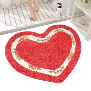 Badmattor Hjärtformad badrumsmatta dusch och rum Blomma golvmatta icke-halkad absorberande dörrmatta för hemtillbehör
