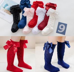 Fall Baby Girl Rasbbon Bows Socks Spagna in stile Spagna Kids Knitting Knee High Princess Sock Children Cotone Gambe traspirabili Q09242614270