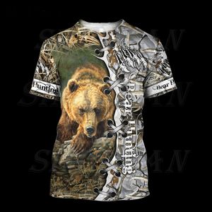 Mens tshirts urso veados caça camuflada 3d impressão verão nova camisetas casuais camisa de manga curta unissex harajuku top women streetwear 2