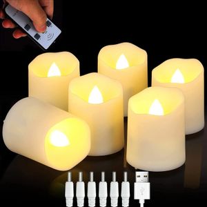 6st Flameless Candles Rechargeble LED Candle Timer Remote Flickering Flames Wedding Candles Födelsedag Tealight för heminredning 240329