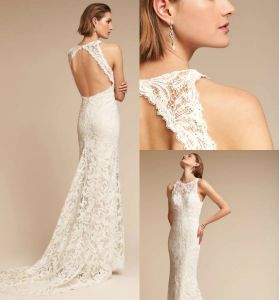 Meerjungfrau Bhldn 2024 Hochzeitskleid Split vorderen Hohlklopfen Vestidos de Novia Lace Applique Brautkleider