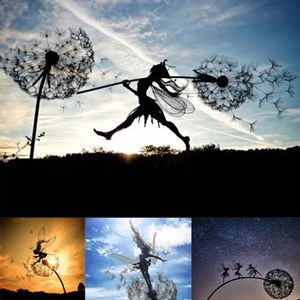 Favor Favor Favor De Decoração de Fadas do Jardim Dandelions Metal Elf Silhouette Ornament for Yard Art Decor Decoração Paisagem Escultura 2232O