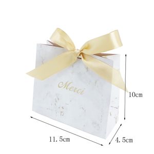 Merci Party Favor Presentväska Box Paper Bag For Wedding Baby Shower Valentines Day Christmas Candy Boxes Marmor Mönster Tack