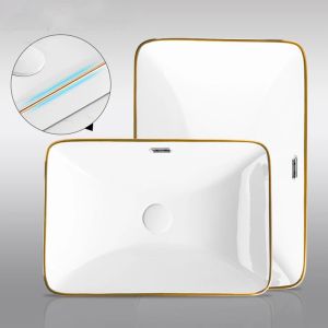 Modern Ceramic Bathroom Sinks Countertop Basin Semi-embedded Home Phnom Penh Bathroom Washbasins Hotel Rectangular Washing Sink