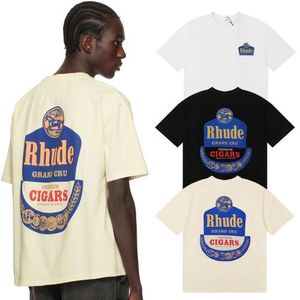 Retro modemärke Rhude T-shirt unisex lös kortärmad t-shirt dubbel garn ren bomullskläder runda hals män kvinnor topp csd2404106-12